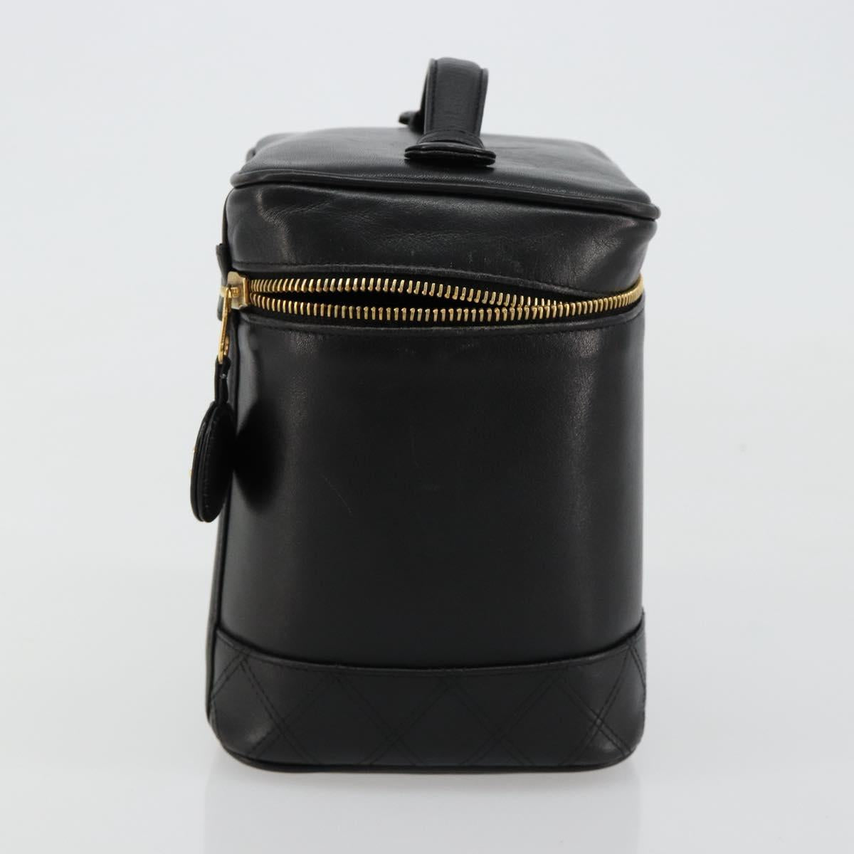 CHANEL Bicolore Vanity Hand Bag Lamb Skin Black Gold CC Auth 181100