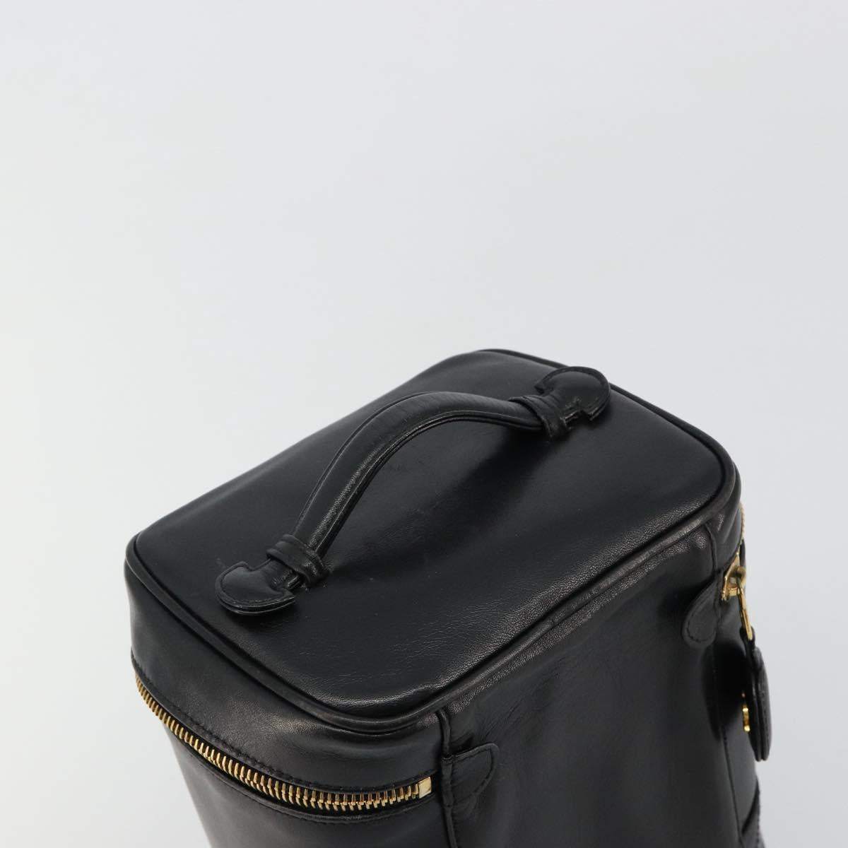 CHANEL Bicolore Vanity Hand Bag Lamb Skin Black Gold CC Auth 181100