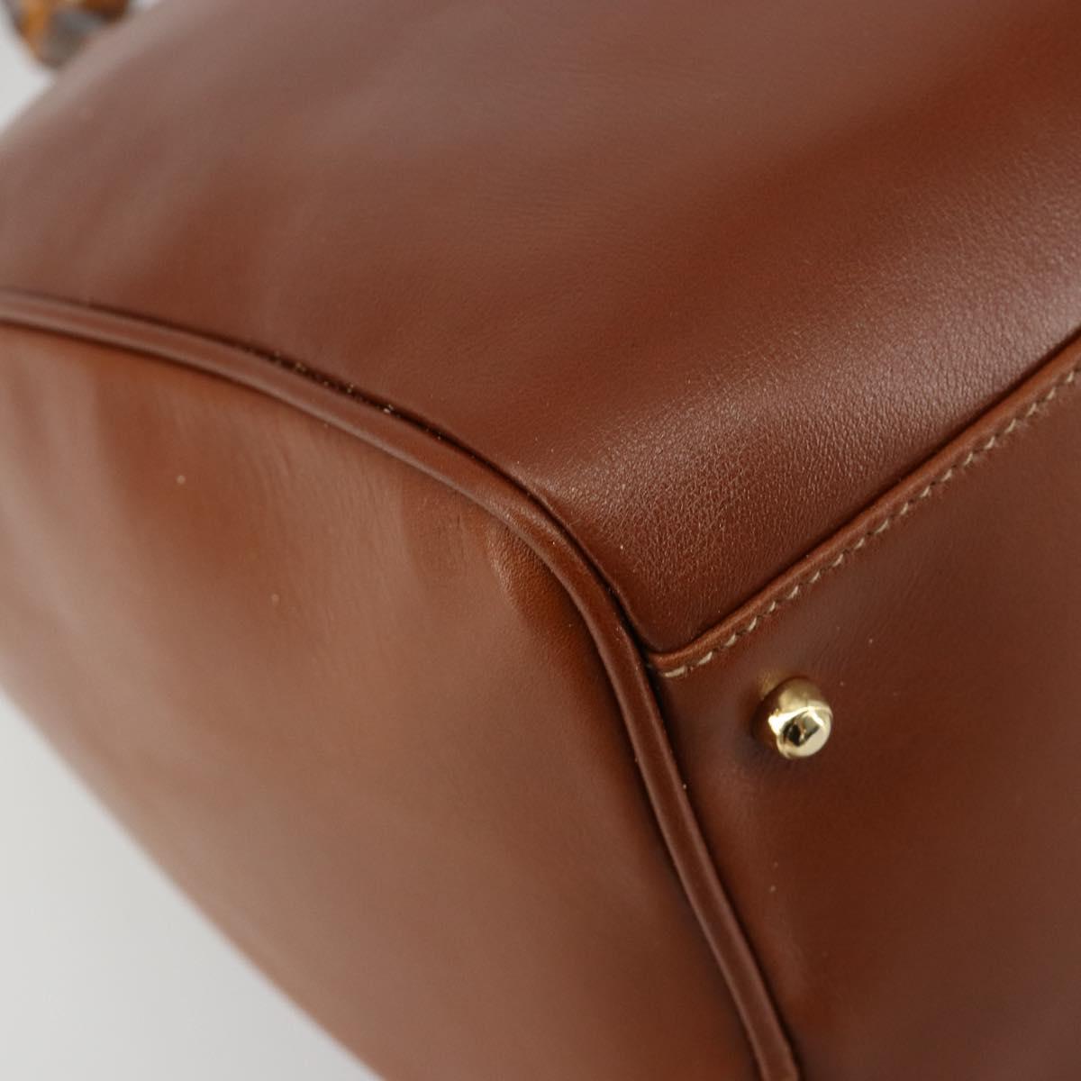 GUCCI Bamboo Hand Bag Leather 2way Brown Gold 000 122 0293 Auth 181101