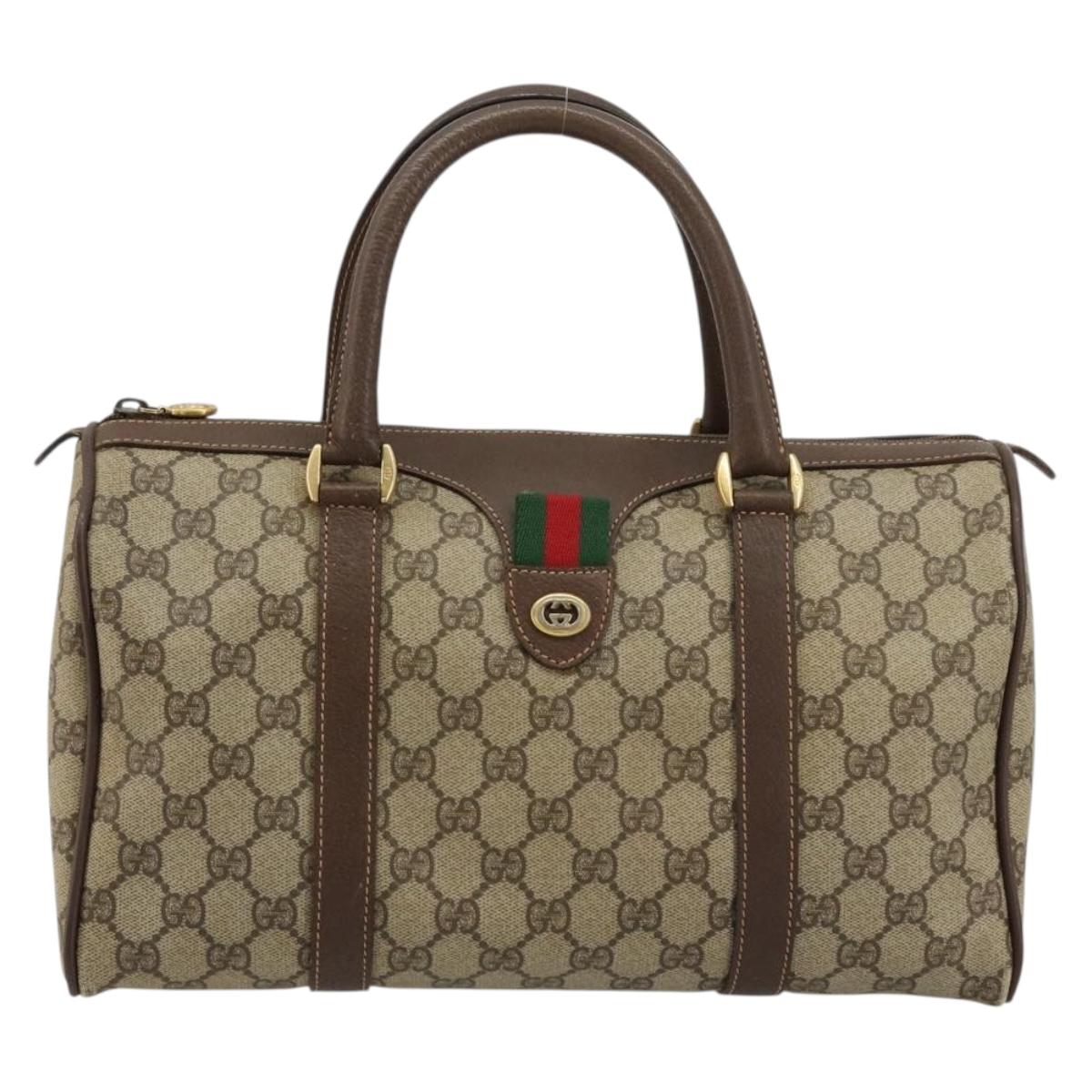 GUCCI GG Supreme Web Sherry Line Boston Bag PVC Beige Gold 39 02 007 Auth 181103