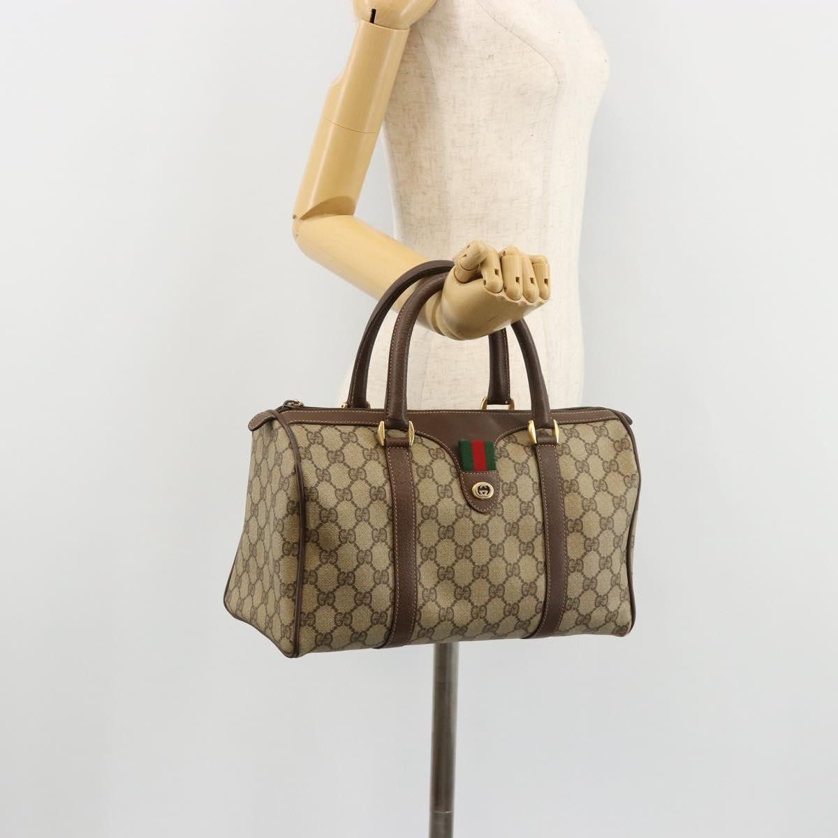 GUCCI GG Supreme Web Sherry Line Boston Bag PVC Beige Gold 39 02 007 Auth 181103
