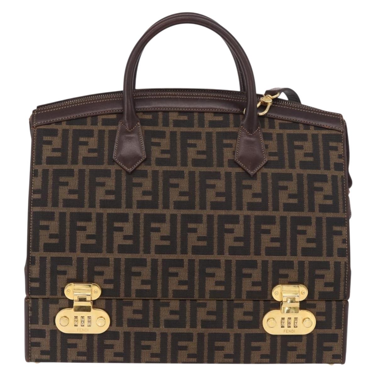 FENDI Zucca Canvas Hand Bag 2way Black Brown Auth 181104