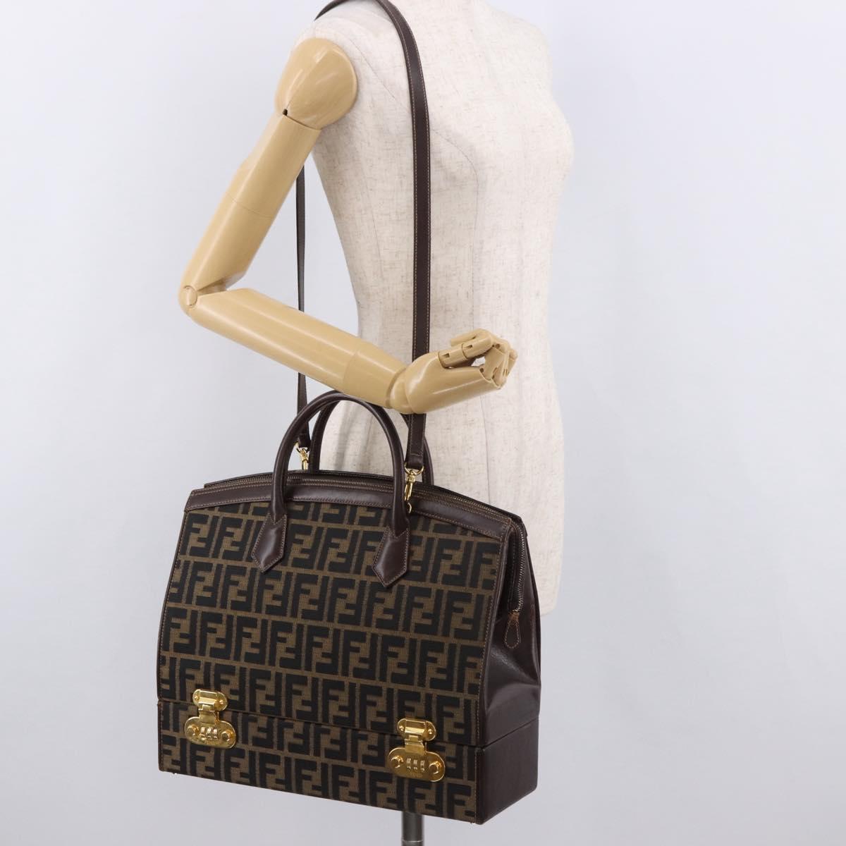 FENDI Zucca Canvas Hand Bag 2way Black Brown Auth 181104