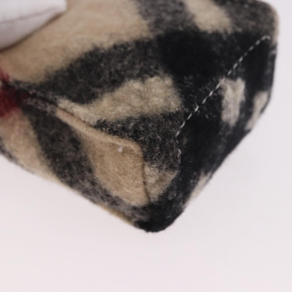 BURBERRY Nova Check Pouch Wool Beige Silver Auth 181105