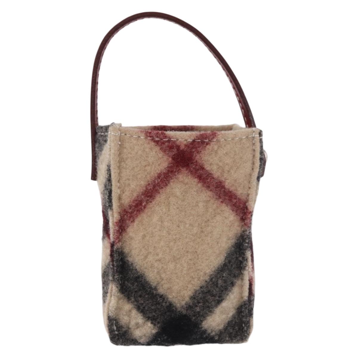 BURBERRY Nova Check Pouch Wool Beige Silver Auth 181105