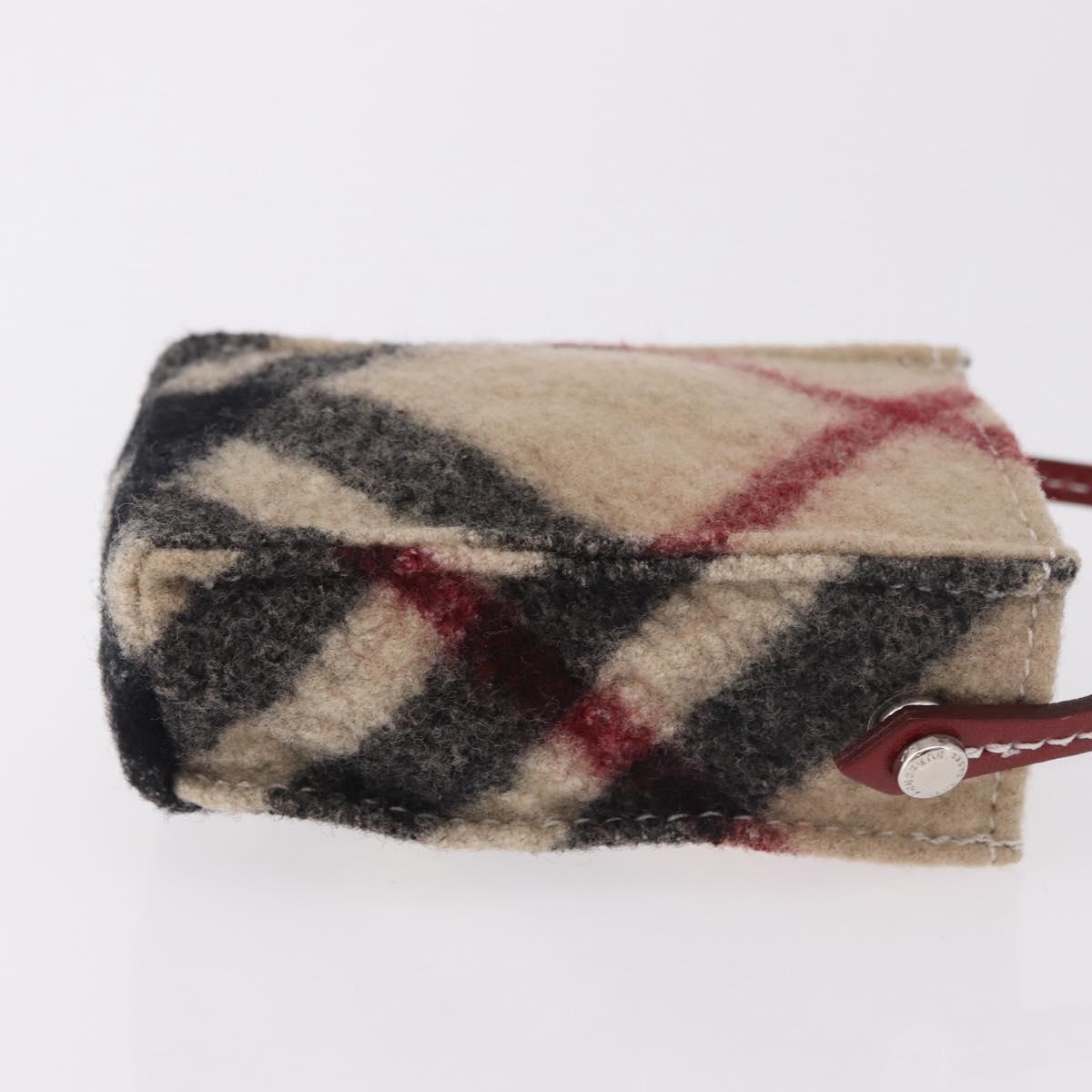 BURBERRY Nova Check Pouch Wool Beige Silver Auth 181105