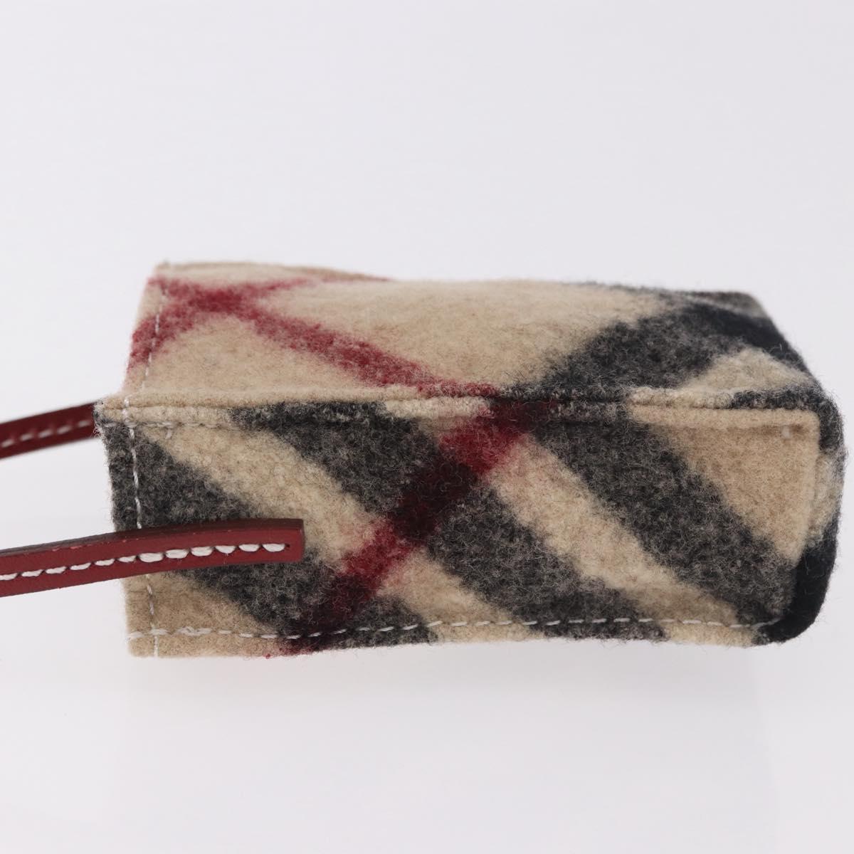 BURBERRY Nova Check Pouch Wool Beige Silver Auth 181105