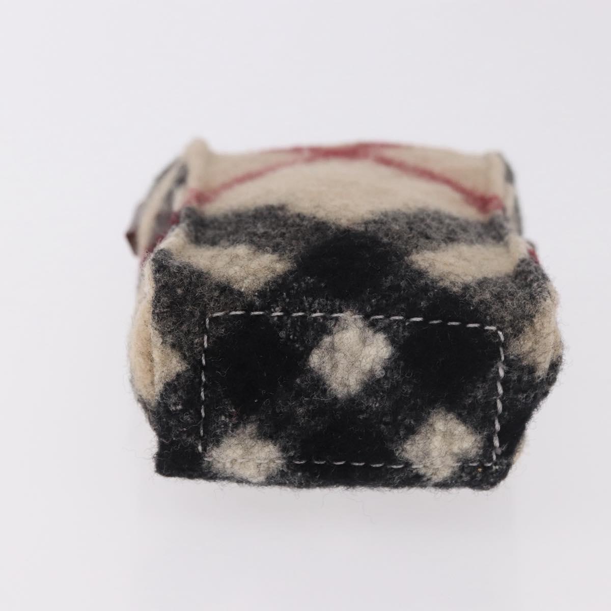 BURBERRY Nova Check Pouch Wool Beige Silver Auth 181105