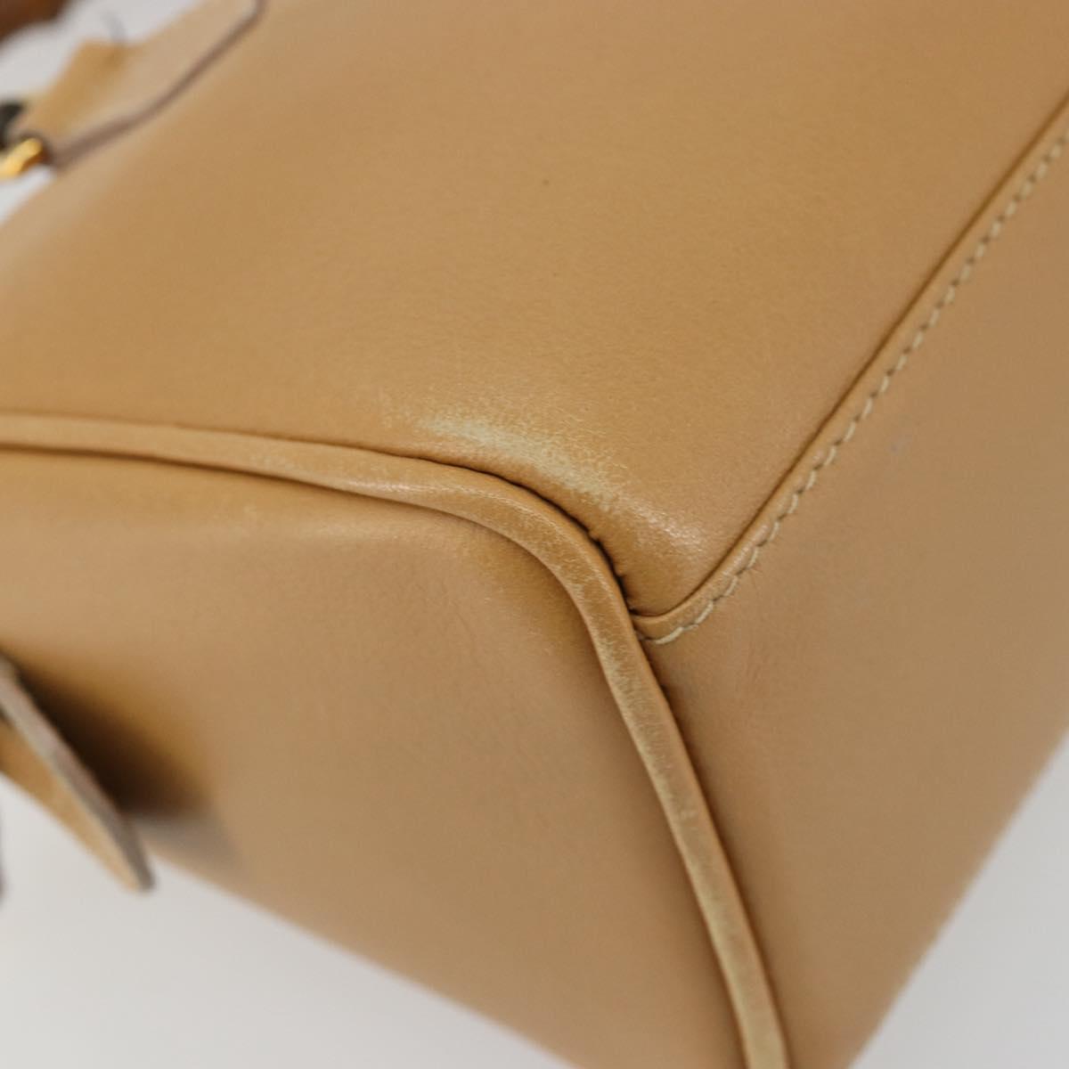 GUCCI Bamboo Hand Bag Leather 2way Beige Gold Auth 181116