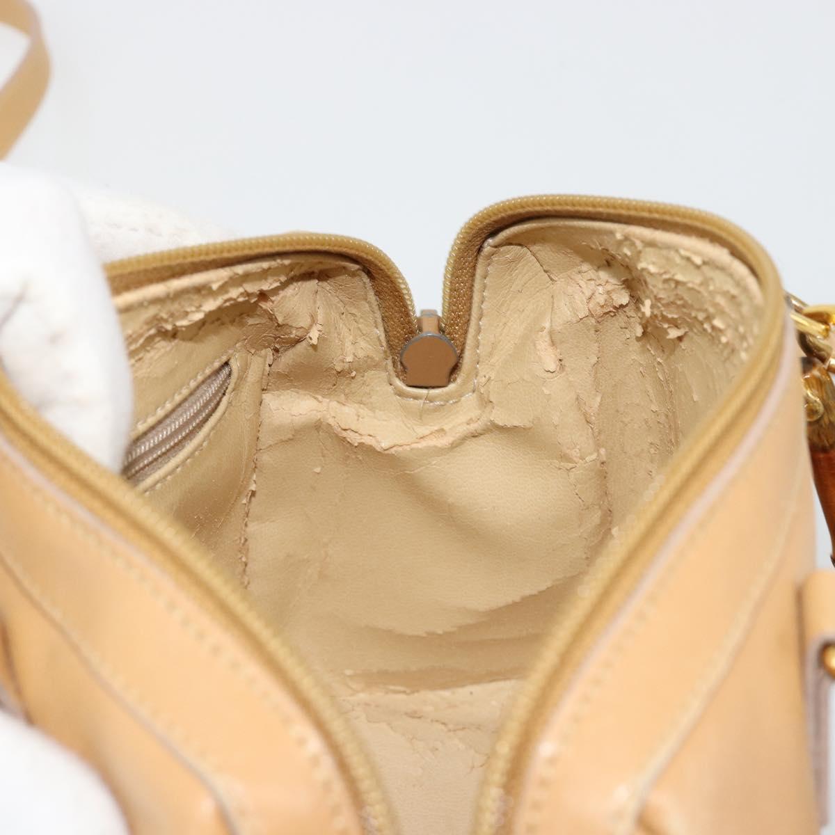 GUCCI Bamboo Hand Bag Leather 2way Beige Gold Auth 181116