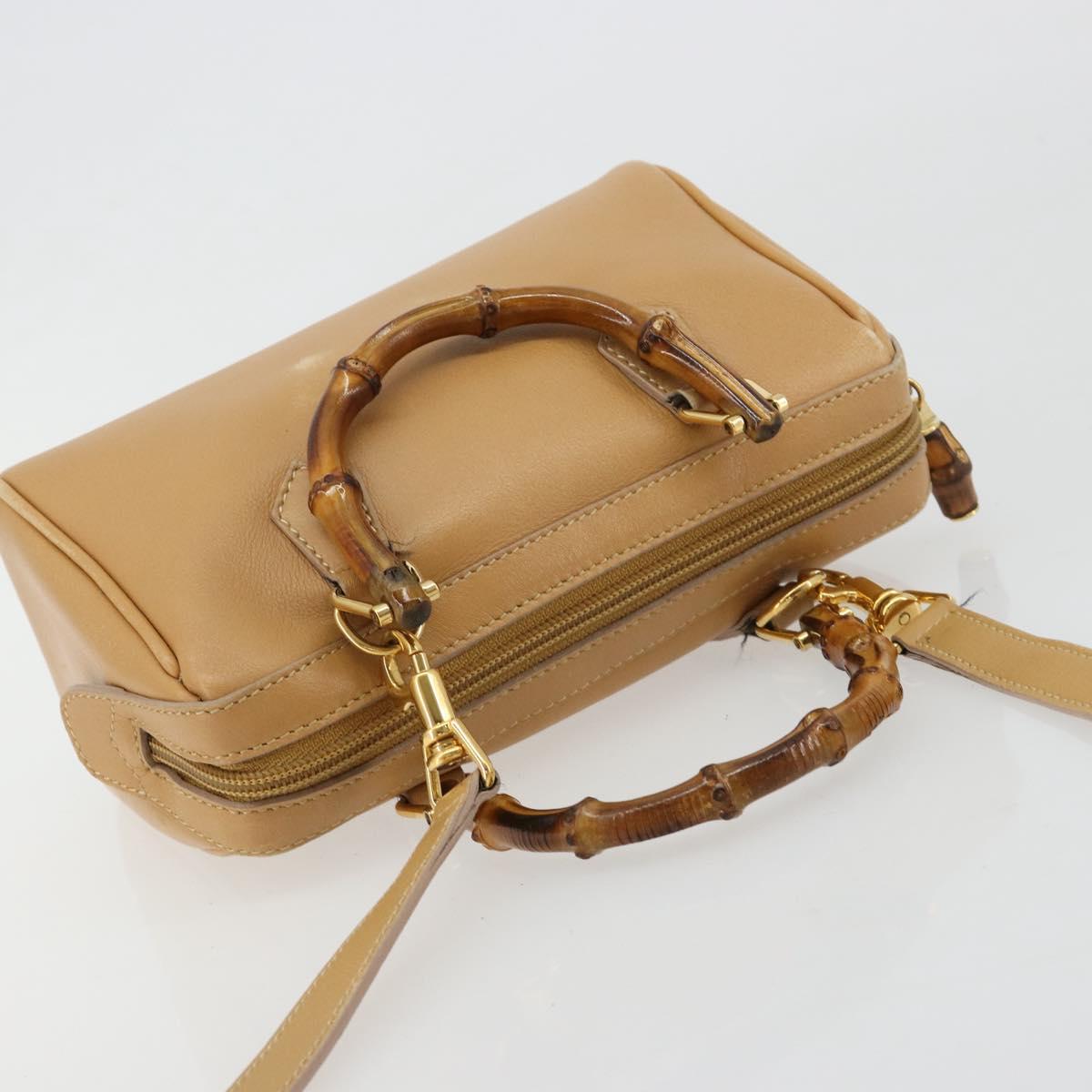 GUCCI Bamboo Hand Bag Leather 2way Beige Gold Auth 181116