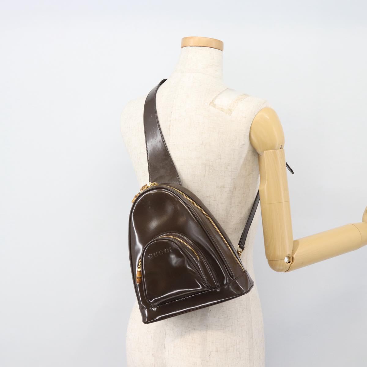 GUCCI Bamboo Body Bag Patent leather Brown Gold 003 3444 0127 Auth 181117