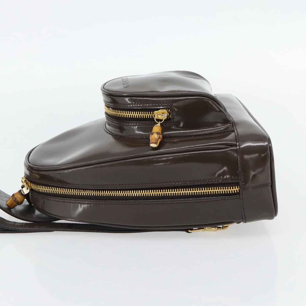 GUCCI Bamboo Body Bag Patent leather Brown Gold 003 3444 0127 Auth 181117