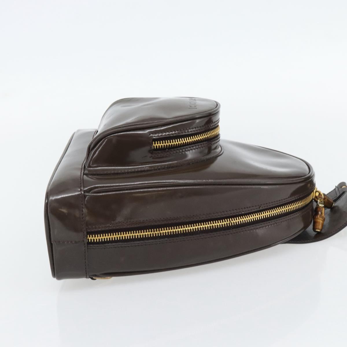 GUCCI Bamboo Body Bag Patent leather Brown Gold 003 3444 0127 Auth 181117
