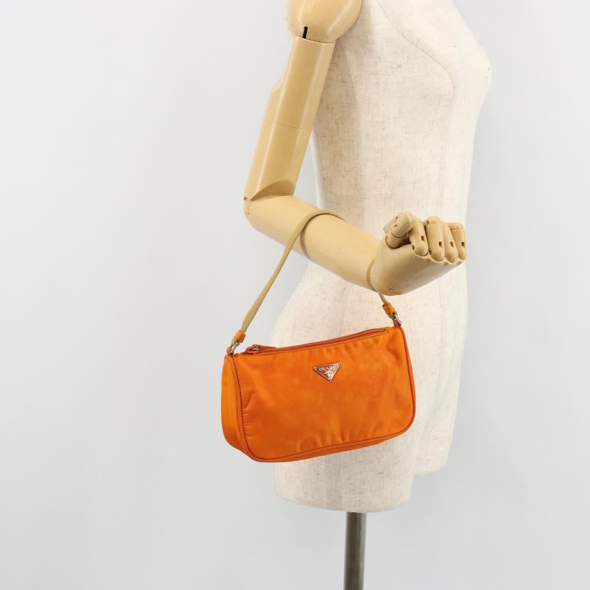 PRADA Accessory Pouch Nylon Orange Silver Auth 181120
