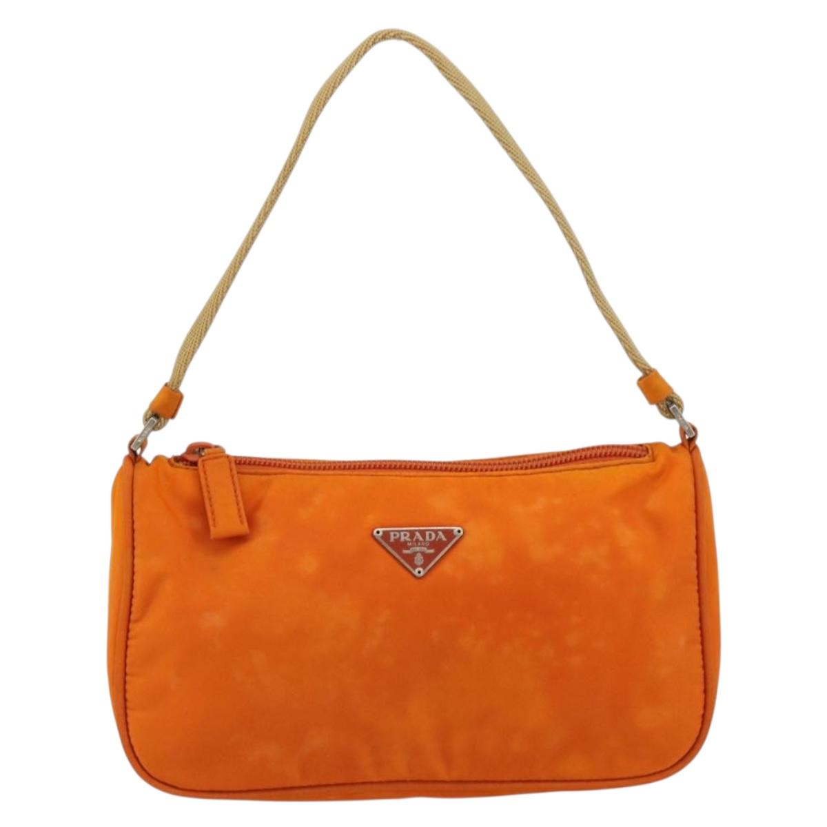 PRADA Accessory Pouch Nylon Orange Silver Auth 181120