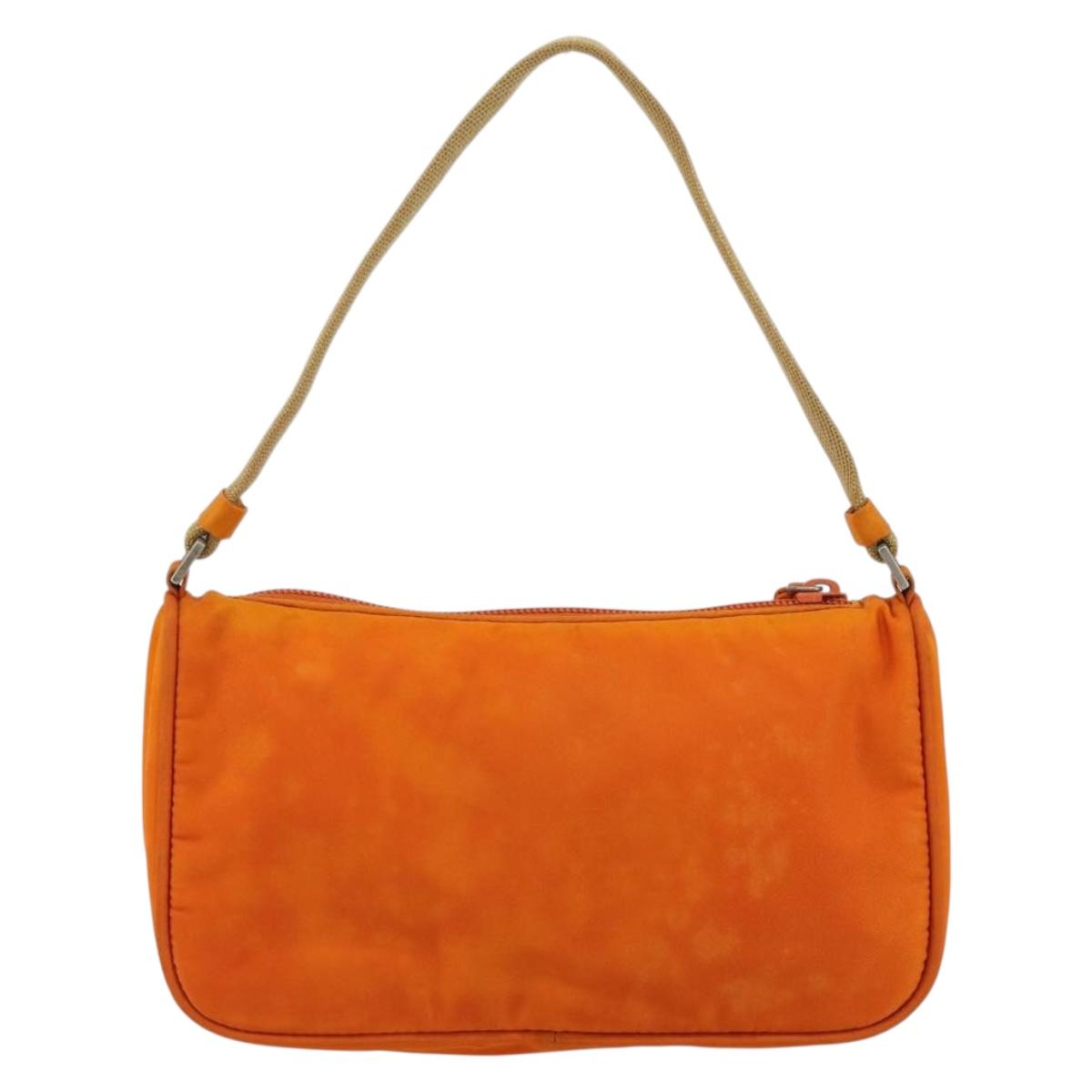 PRADA Accessory Pouch Nylon Orange Silver Auth 181120