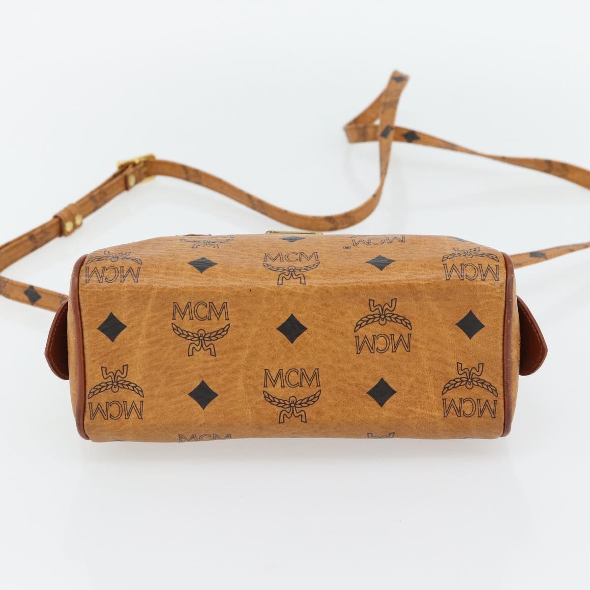 MCM Vicetos Logogram Mini Boston Bag PVC Leather 2way Brown Gold Auth 181122