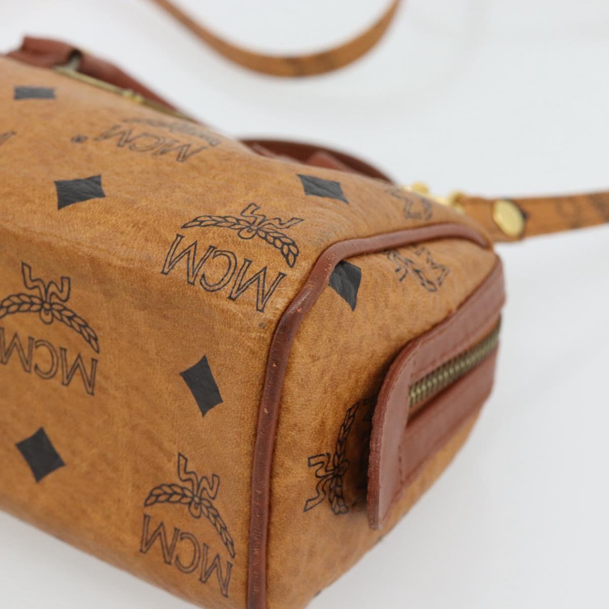 MCM Vicetos Logogram Mini Boston Bag PVC Leather 2way Brown Gold Auth 181122