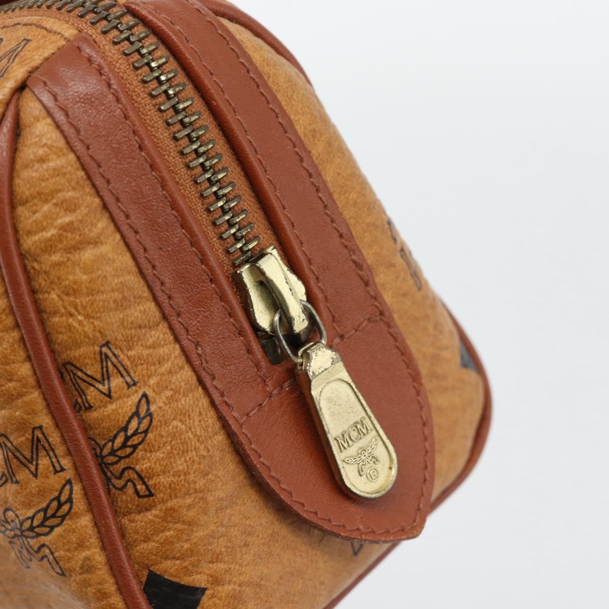 MCM Vicetos Logogram Mini Boston Bag PVC Leather 2way Brown Gold Auth 181122