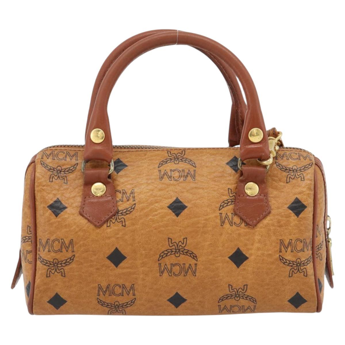 MCM Vicetos Logogram Mini Boston Bag PVC Leather 2way Brown Gold Auth 181122