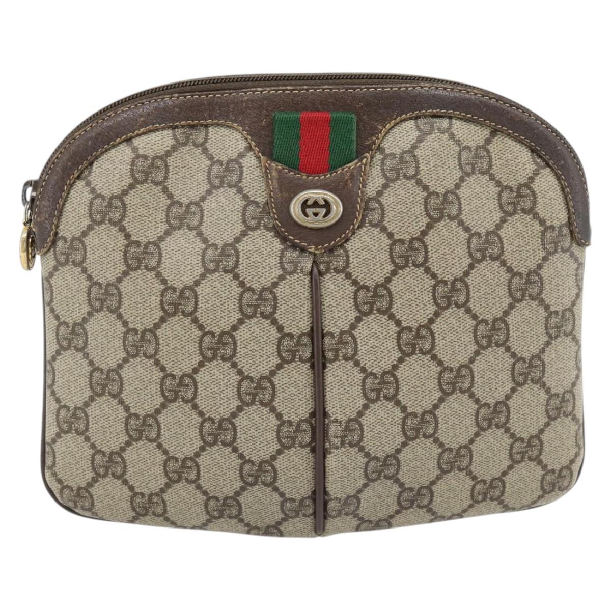 GUCCI GG Supreme Web Sherry Line Bag PVC Beige Gold 904 02 047 Auth 181123