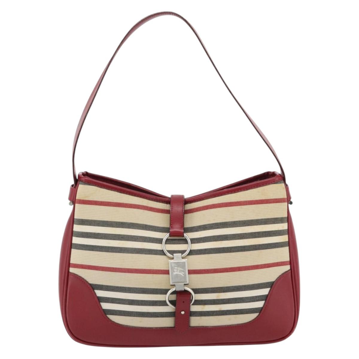 BURBERRY Blue Label Shoulder Bag Canvas Beige Silver Auth 181126