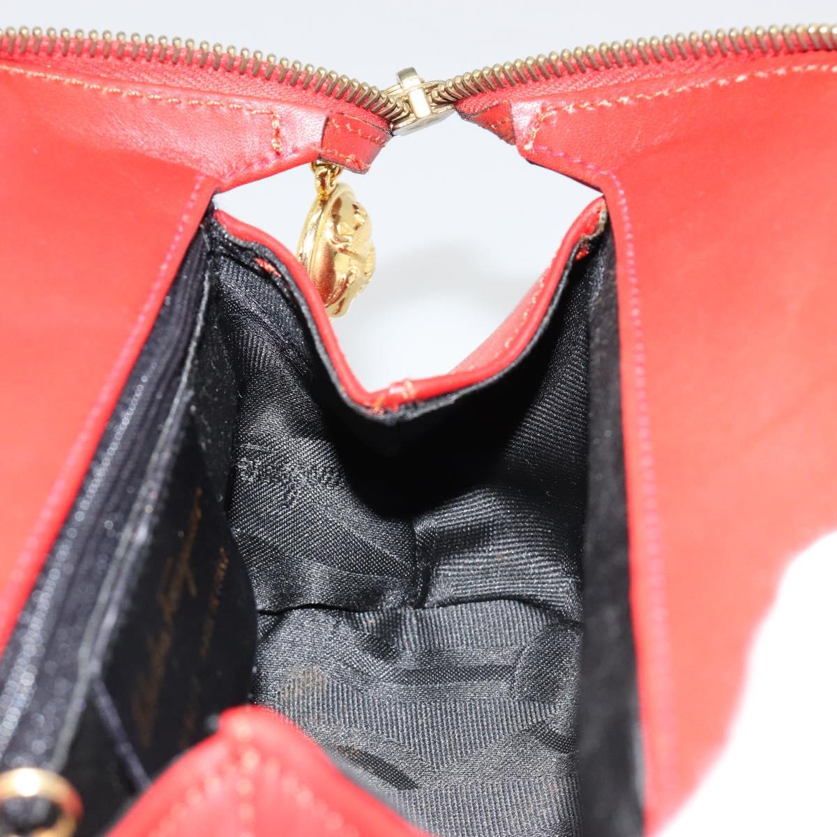 Salvatore Ferragamo Hand Bag Leather 2way Gold Red Auth 181127A