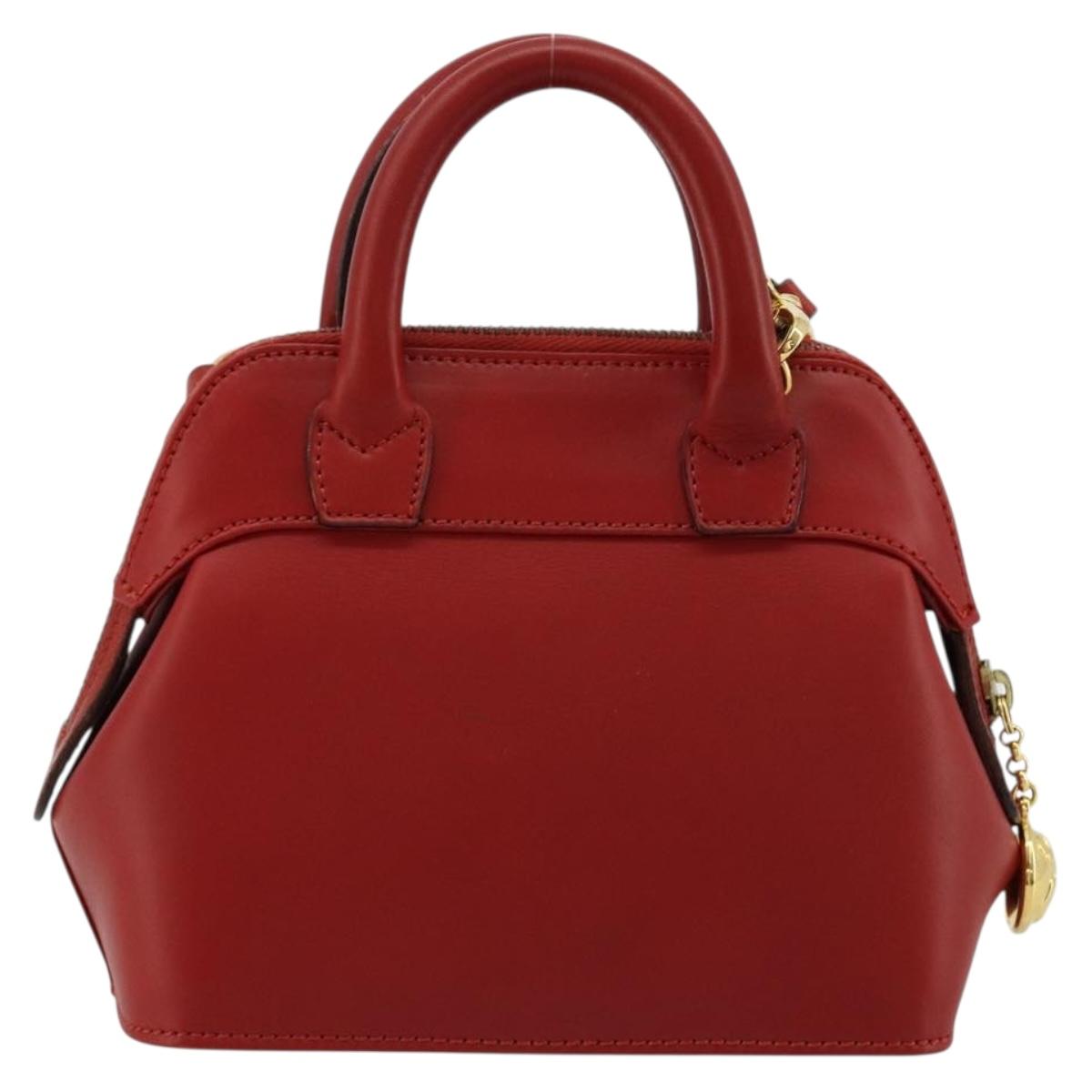 Salvatore Ferragamo Hand Bag Leather 2way Gold Red Auth 181127A