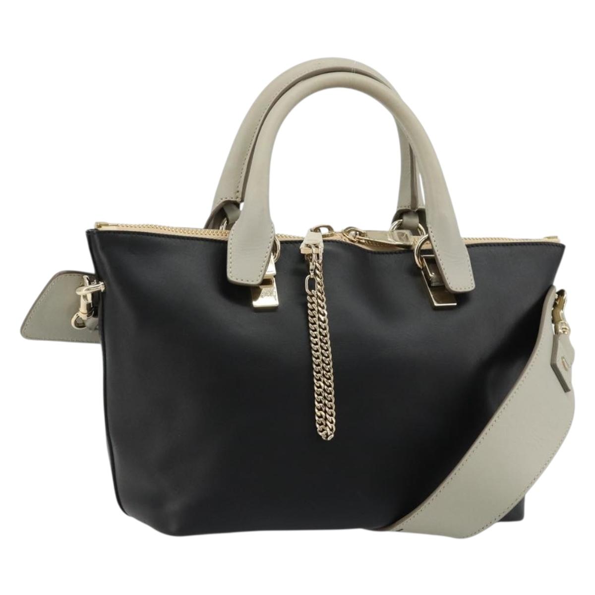 Chloe Bailey Hand Bag Leather 2way Black Gold Auth 181128A