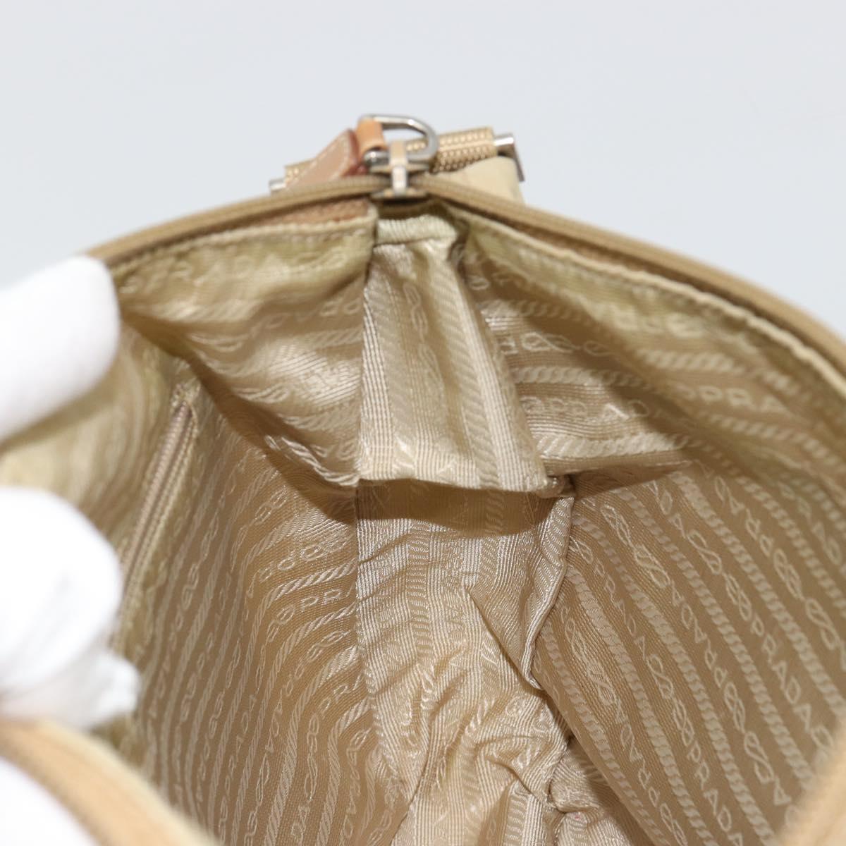 PRADA Shoulder Bag Nylon Beige Silver Auth 181130