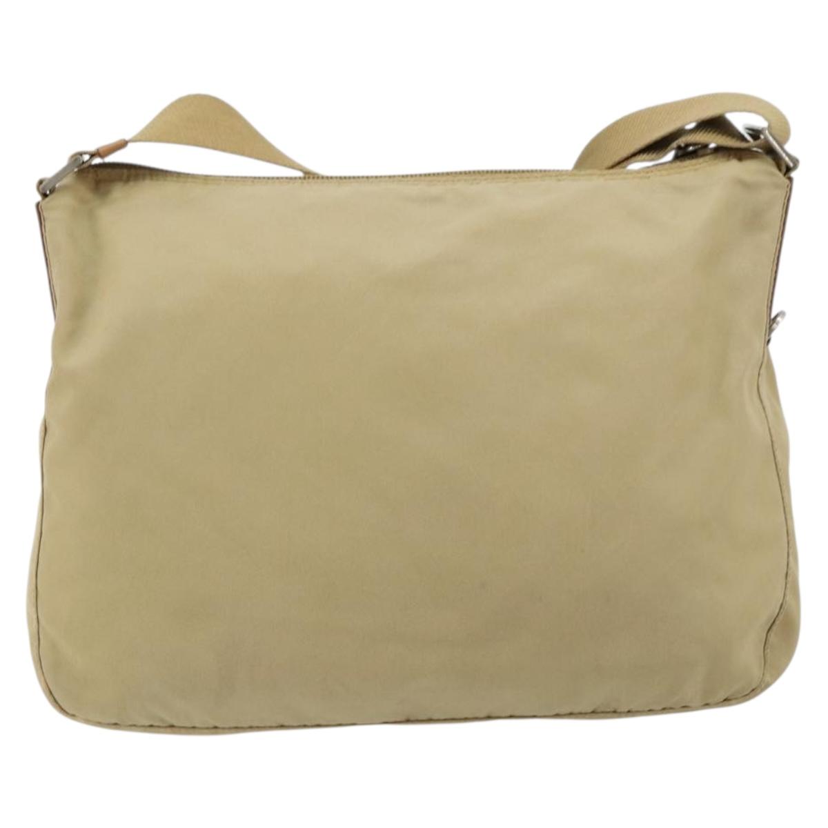 PRADA Shoulder Bag Nylon Beige Silver Auth 181130