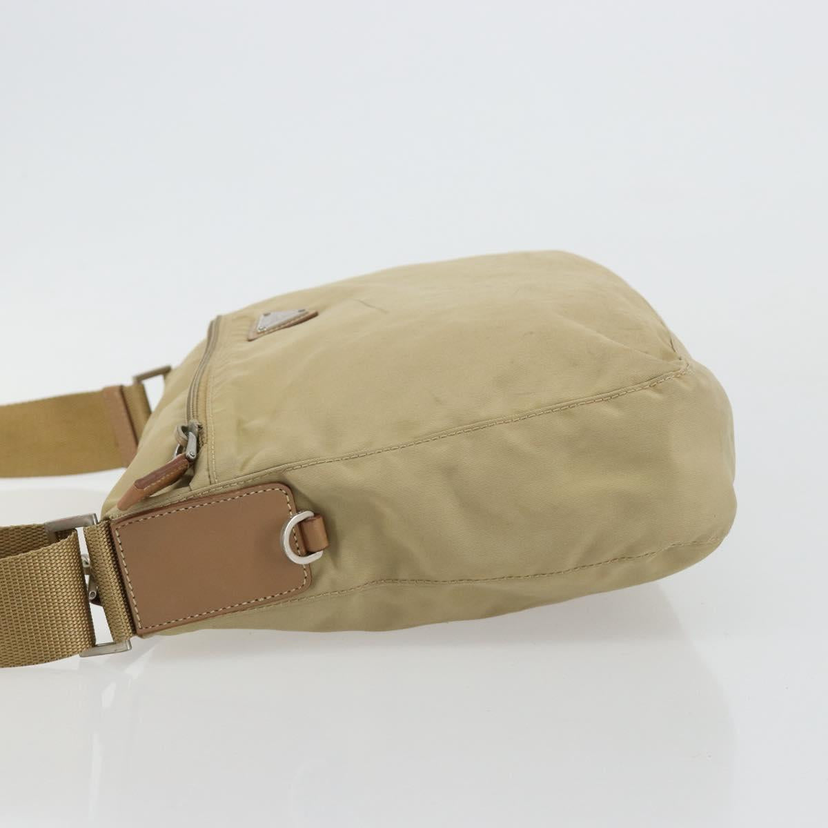 PRADA Shoulder Bag Nylon Beige Silver Auth 181130