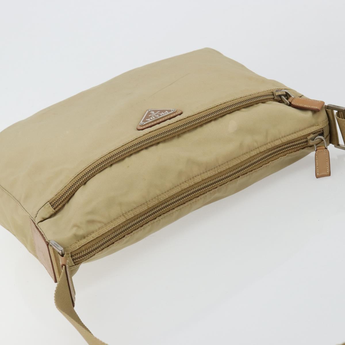 PRADA Shoulder Bag Nylon Beige Silver Auth 181130
