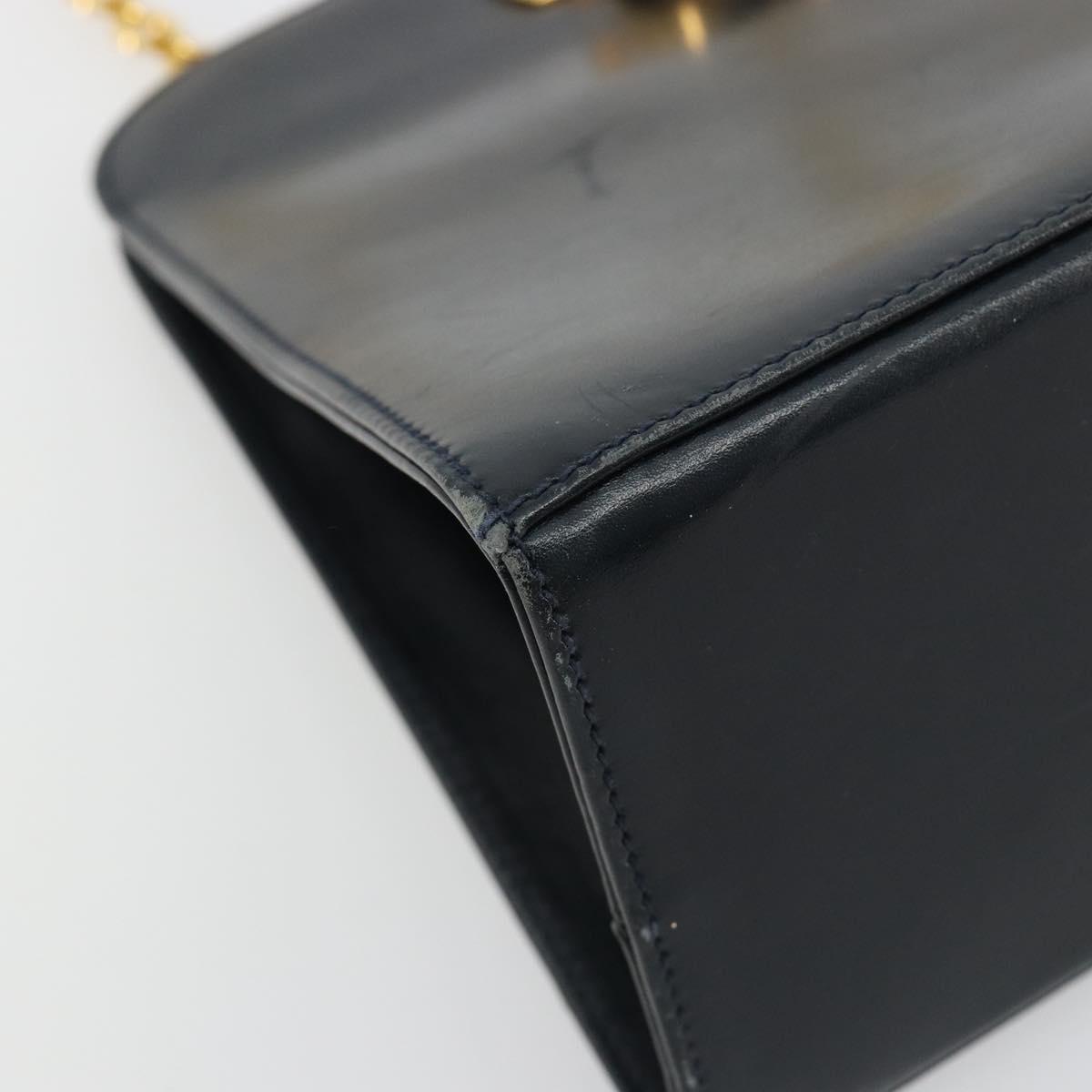 Salvatore Ferragamo Gancini Chain Shoulder Bag Leather Navy Gold Auth 181133