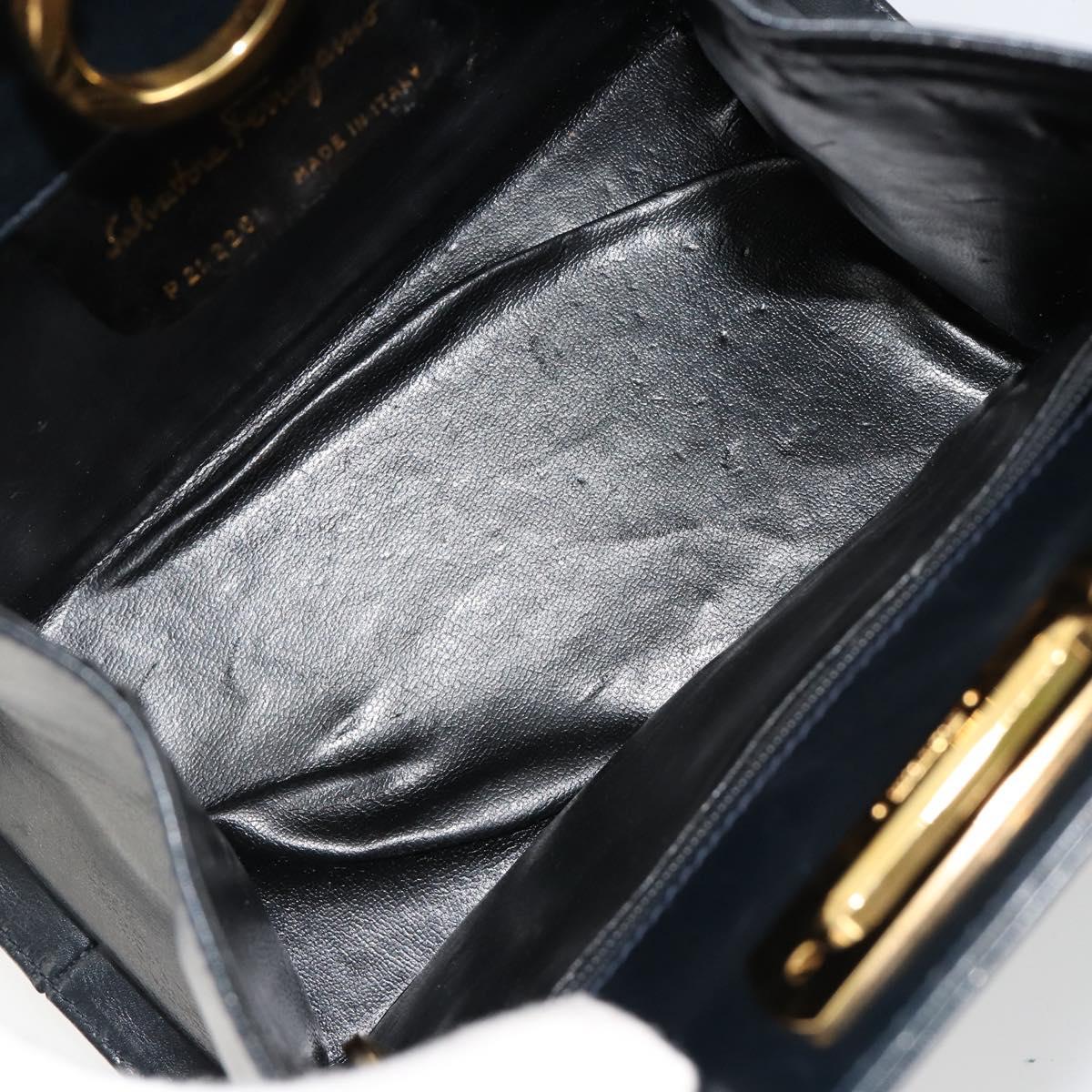 Salvatore Ferragamo Gancini Chain Shoulder Bag Leather Navy Gold Auth 181133