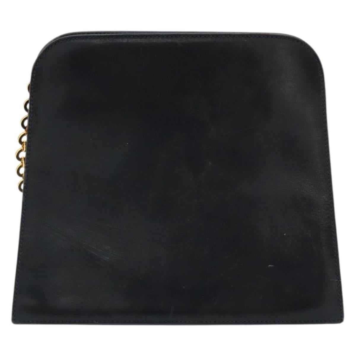 Salvatore Ferragamo Gancini Chain Shoulder Bag Leather Navy Gold Auth 181133