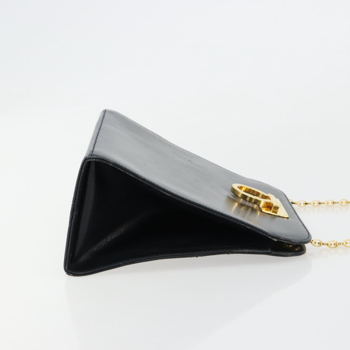 Salvatore Ferragamo Gancini Chain Shoulder Bag Leather Navy Gold Auth 181133