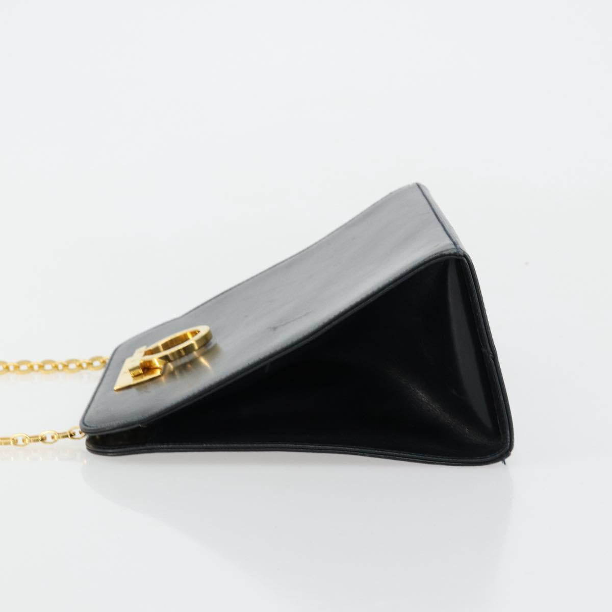 Salvatore Ferragamo Gancini Chain Shoulder Bag Leather Navy Gold Auth 181133