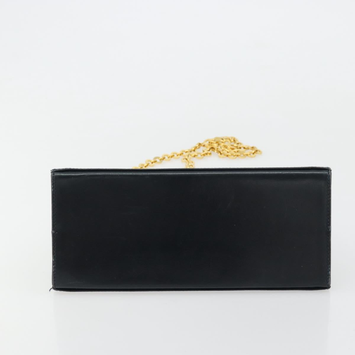 Salvatore Ferragamo Gancini Chain Shoulder Bag Leather Navy Gold Auth 181133