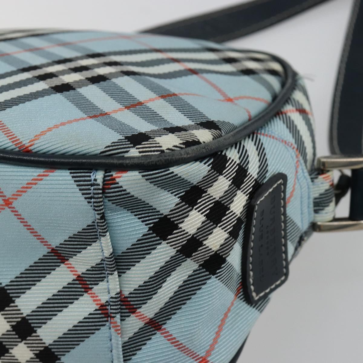 BURBERRY Nova Check Blue Label Shoulder Bag Nylon Light Blue Silver Auth 181134