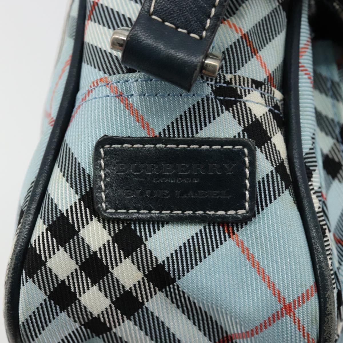 BURBERRY Nova Check Blue Label Shoulder Bag Nylon Light Blue Silver Auth 181134