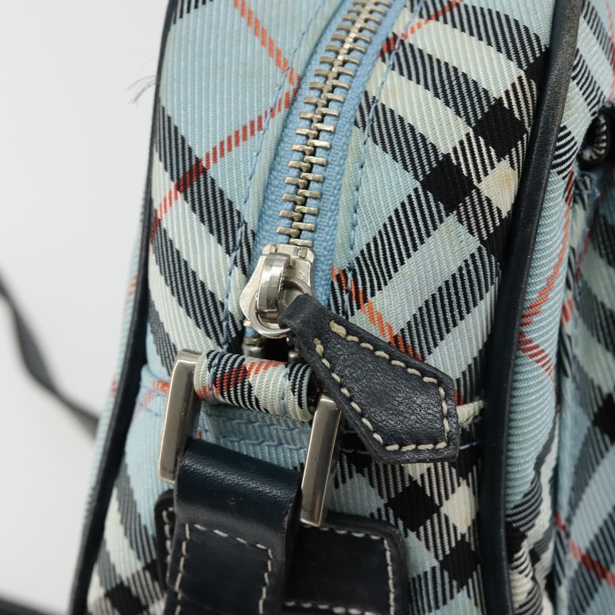 BURBERRY Nova Check Blue Label Shoulder Bag Nylon Light Blue Silver Auth 181134
