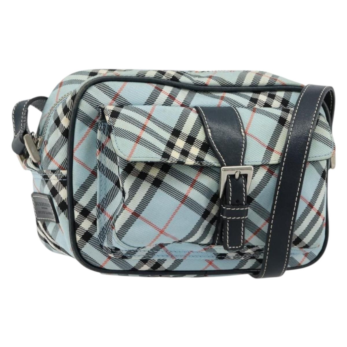 BURBERRY Nova Check Blue Label Shoulder Bag Nylon Light Blue Silver Auth 181134