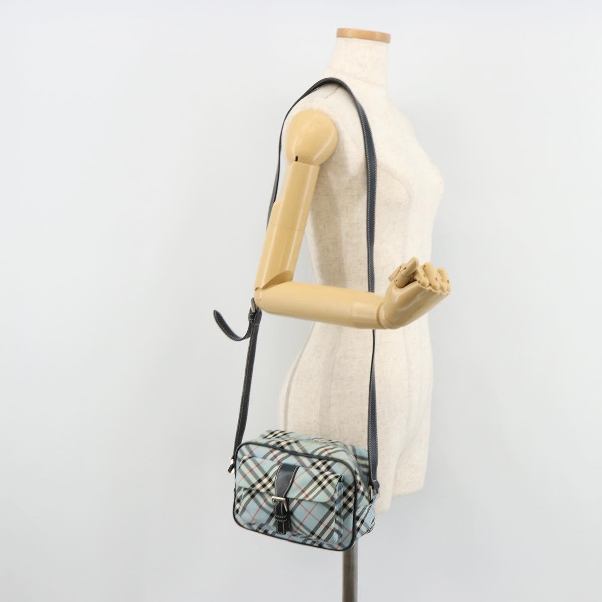 BURBERRY Nova Check Blue Label Shoulder Bag Nylon Light Blue Silver Auth 181134