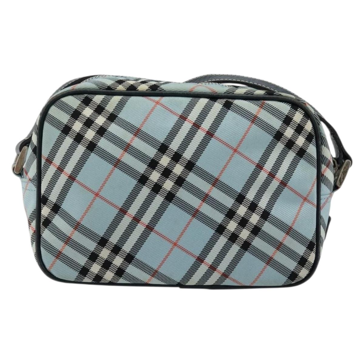 BURBERRY Nova Check Blue Label Shoulder Bag Nylon Light Blue Silver Auth 181134