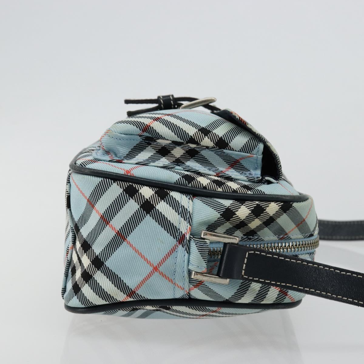 BURBERRY Nova Check Blue Label Shoulder Bag Nylon Light Blue Silver Auth 181134