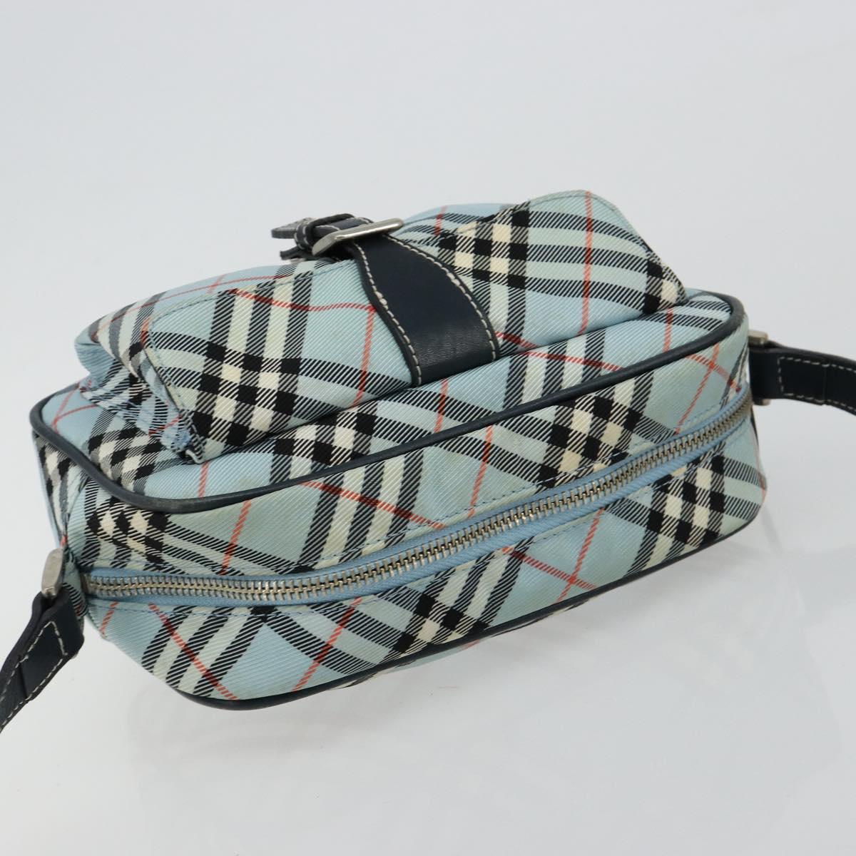 BURBERRY Nova Check Blue Label Shoulder Bag Nylon Light Blue Silver Auth 181134
