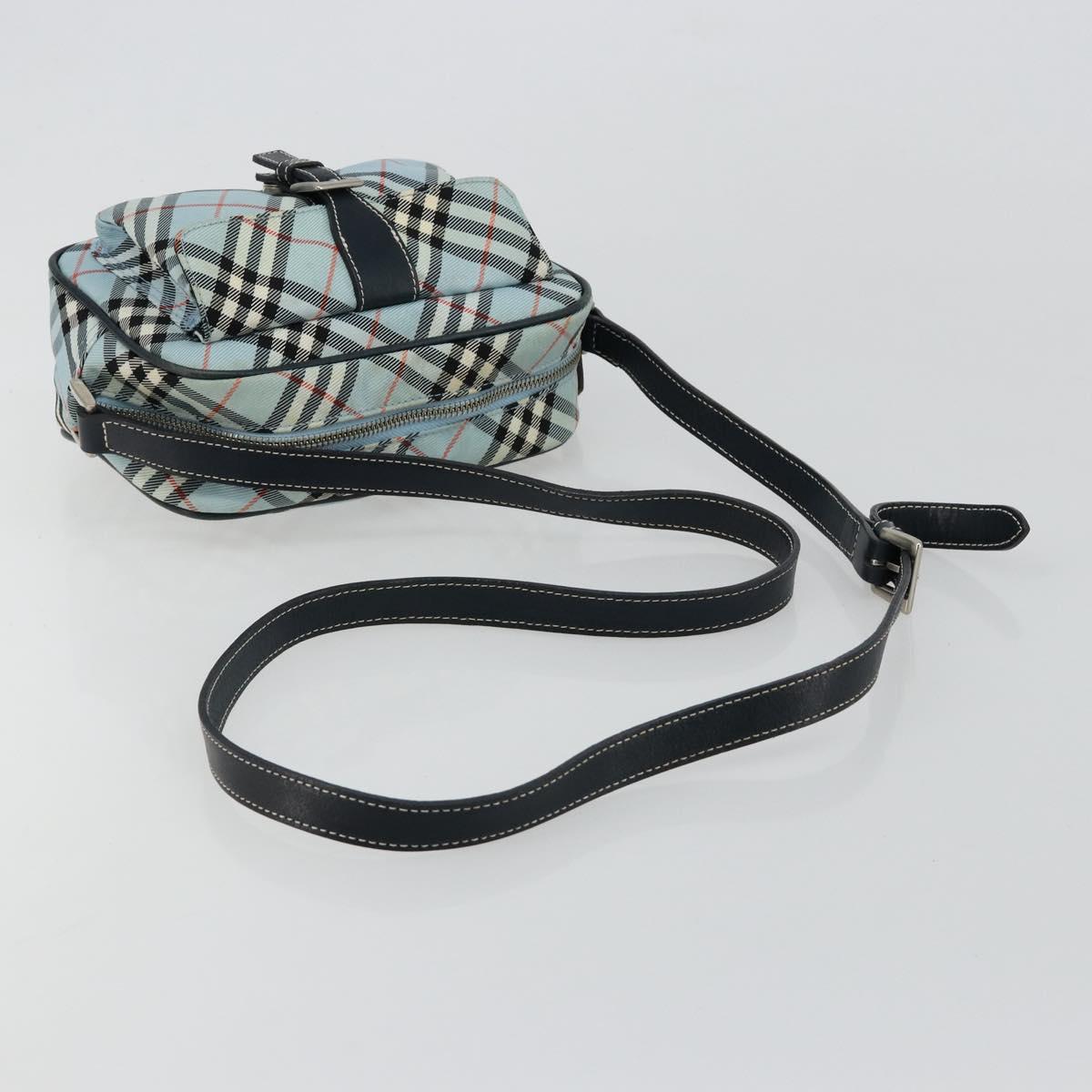 BURBERRY Nova Check Blue Label Shoulder Bag Nylon Light Blue Silver Auth 181134