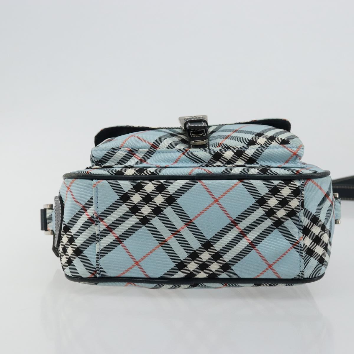 BURBERRY Nova Check Blue Label Shoulder Bag Nylon Light Blue Silver Auth 181134